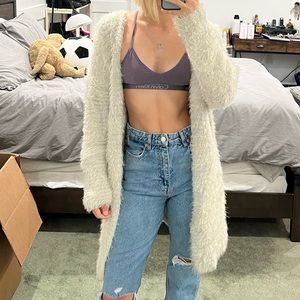 GREY TAN FUZZY TEDDY COAT JACKET SZ MEDIUM-LARGE